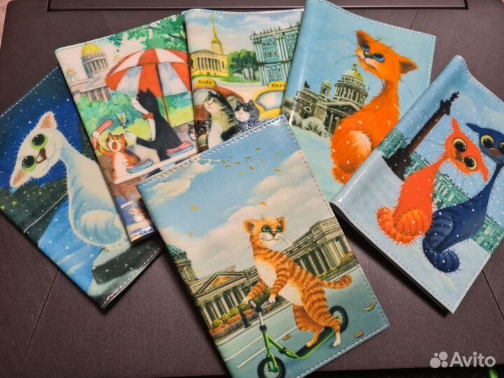 Обложка для паспорта нат. кожа Питерские коты