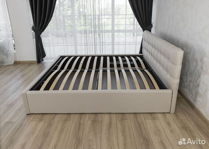 Кровать 200х200 с подъемным механизмом бежевая