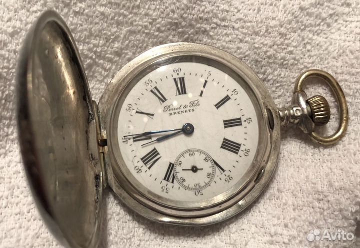 С сюжетомСеребряные карманные часы Perret & Fils B