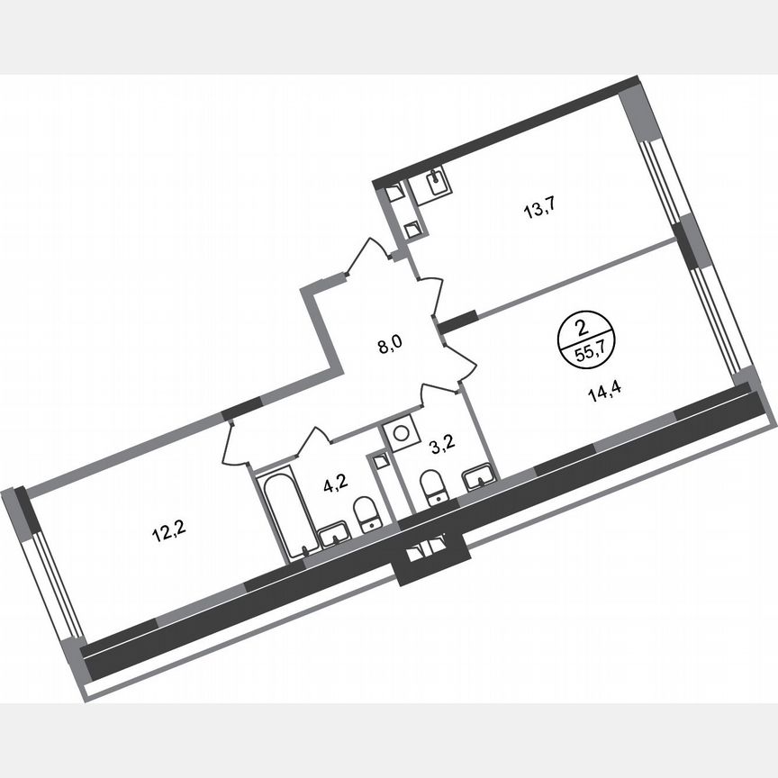 2-к. квартира, 55,7 м², 2/17 эт.
