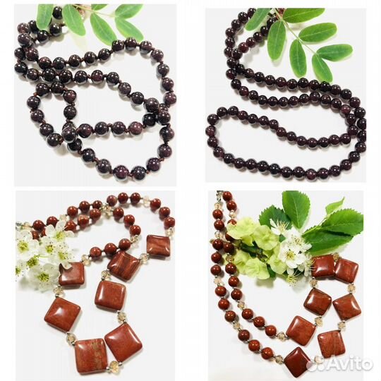 Бусы из камней. Яшма. Гранат. Аметист. Аквамарин