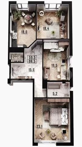 3-к. квартира, 92 м², 4/11 эт.