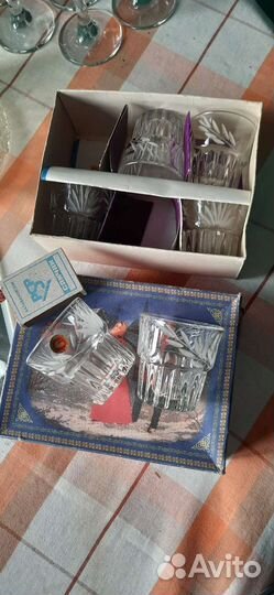 Фужеры, стопки новые, цветое стекло графин