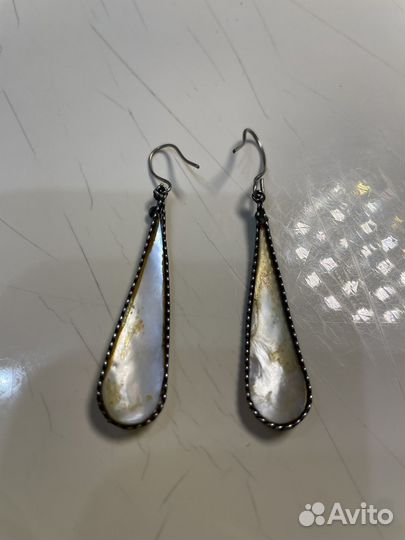 Серьги перламутр капли СССР серебро