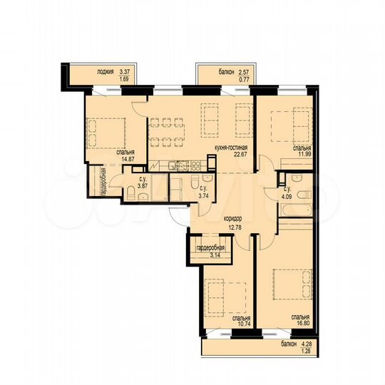 4-к. квартира, 108,4 м², 12/12 эт.