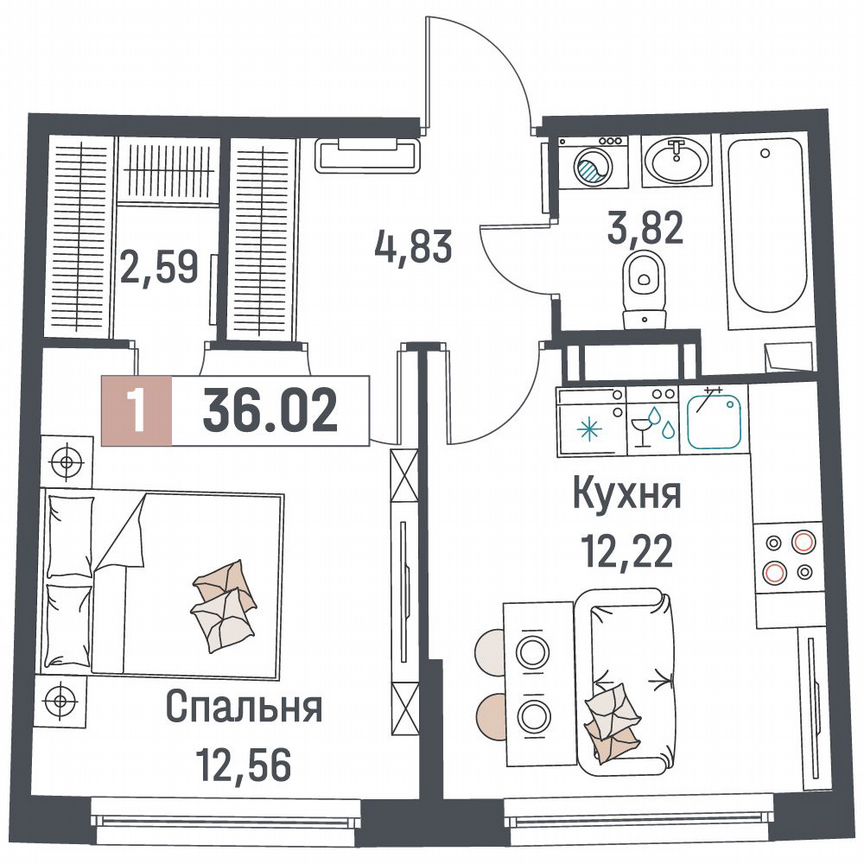 1-к. квартира, 36 м², 3/18 эт.