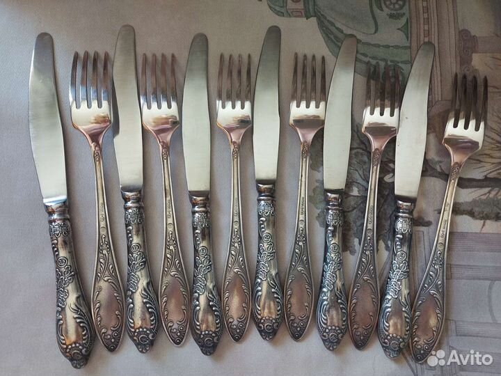 Набор столовых приборов мельхиор СССР Пламя рмз