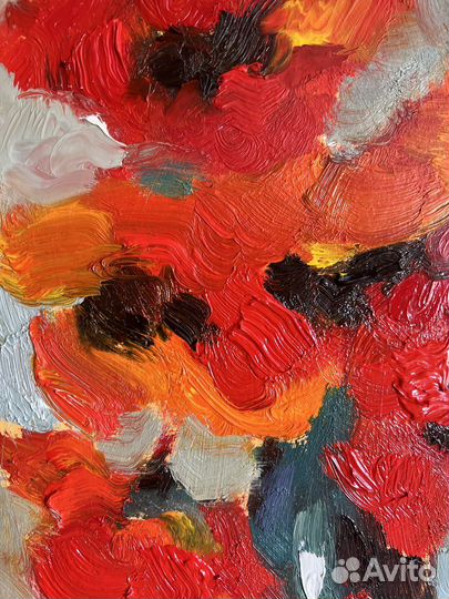 Картина маслом цветы в вазе красные маки