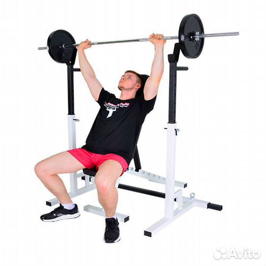 Скамья + стойка для жима и приседа комплект белый