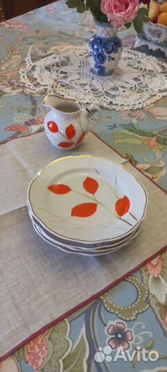 Десертные тарелочки и молочник Дулево СССР