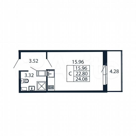 Квартира-студия, 24,1 м², 12/12 эт.