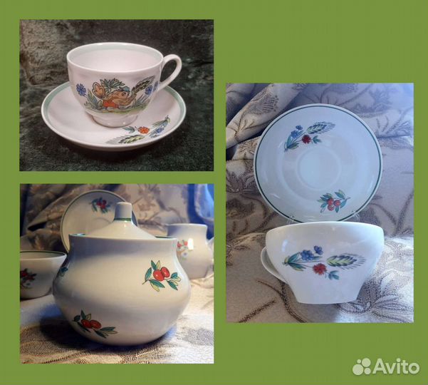 Детские чайные пары и сахарница, винтаж, Дулёво