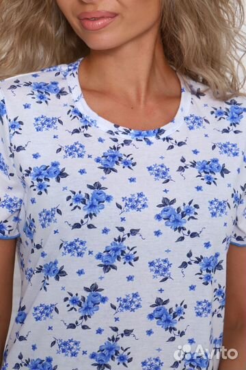 Оптом. Сорочка женская - белый-василек №Н-33601