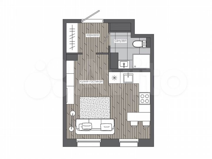 Квартира-студия, 23,3 м², 2/16 эт.
