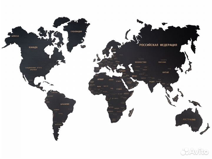 Карта мира из дерева черная в Ижевск