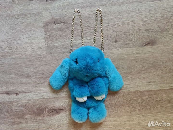 Рюкзак детский для девочки голубой заяц меховой