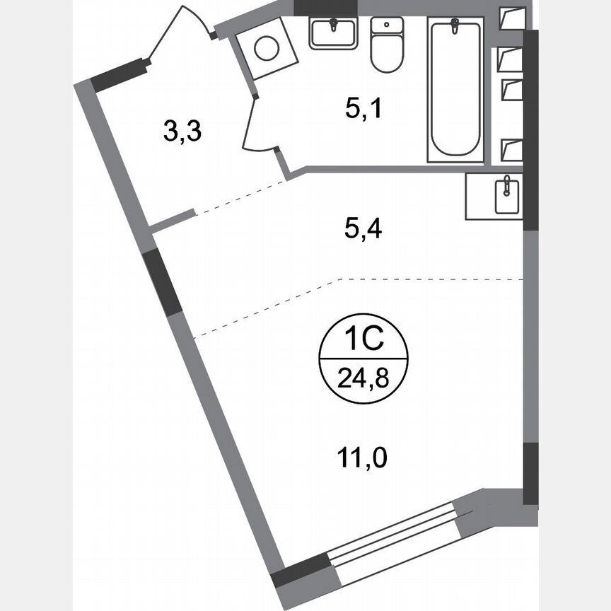 Квартира-студия, 24,8 м², 3/17 эт.