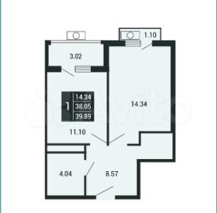 1-к. квартира, 39 м², 2/4 эт.