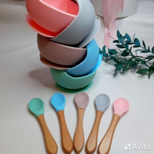 Детская силиконовая чаша с ложечкой