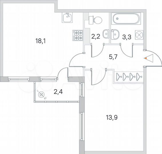 1-к. квартира, 43,7 м², 2/5 эт.