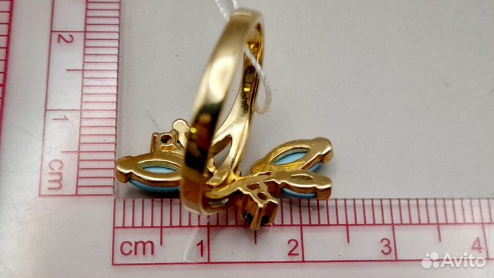 Кольцо золотое с бирюзой и голубым топазом 585 про