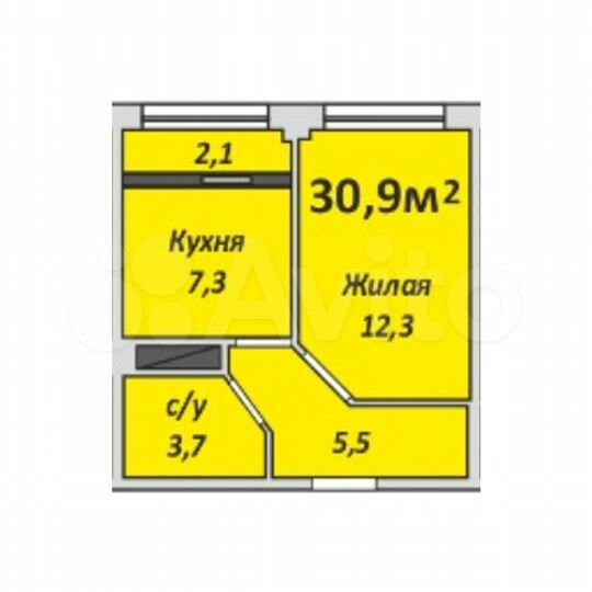 1-к. квартира, 30,9 м², 6/9 эт.