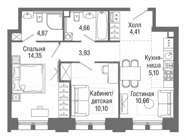 2-к. квартира, 58 м², 10/36 эт.