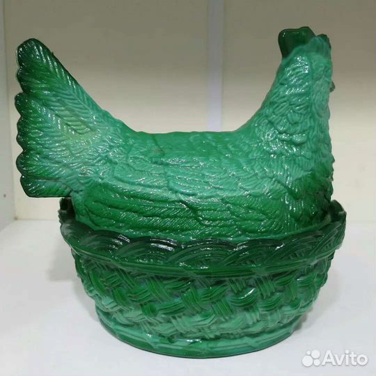 Маслёнка курица. Зелёное стекло. Царская Россия