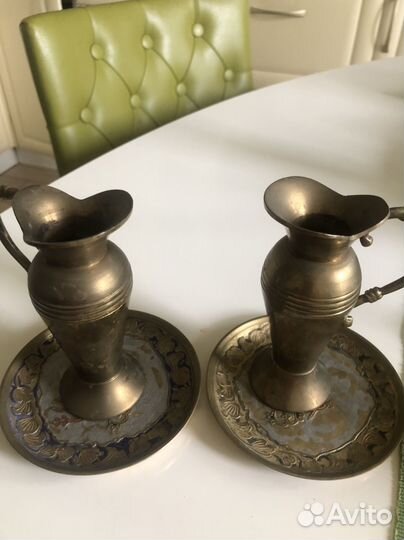 2 Вазочки и 2 тарелки латунь. Набор Индия