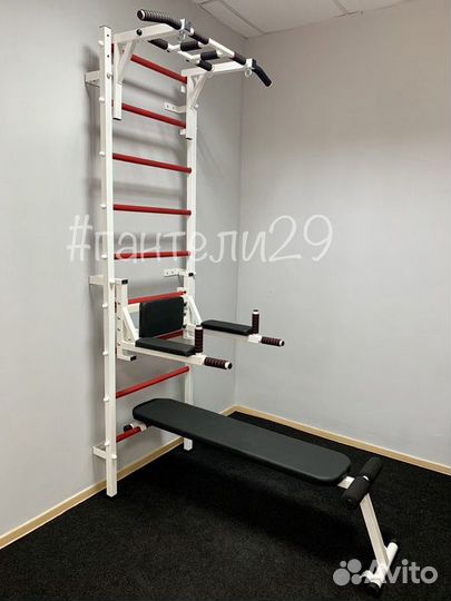 Шведская стенка с брусьями, скамьей и упорами