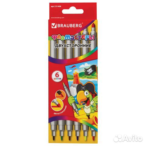 Фломастеры двухсторонние brauberg 6 цветов, пишущи