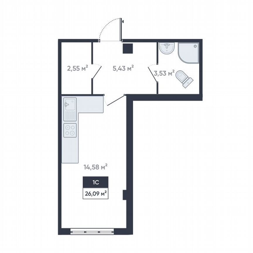 Квартира-студия, 26,2 м², 1/18 эт.
