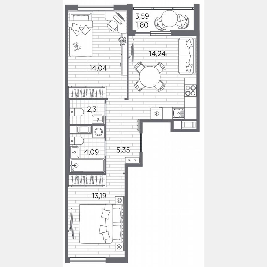 2-к. квартира, 55 м², 5/5 эт.
