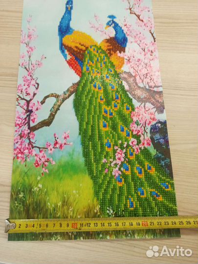 Павлин алмазная мозайка на холсте 45см на 24,8 см