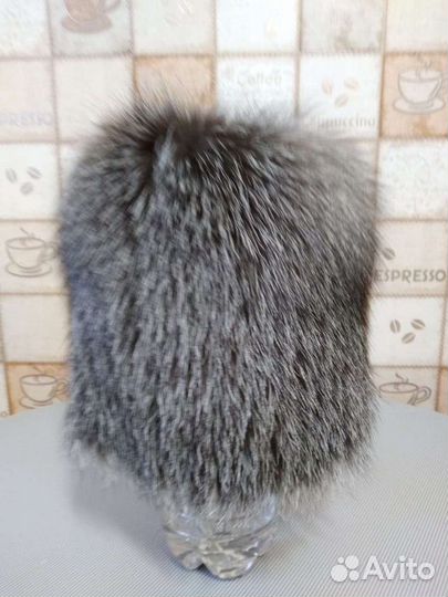 Шапка вязанная мех чернобурка женская