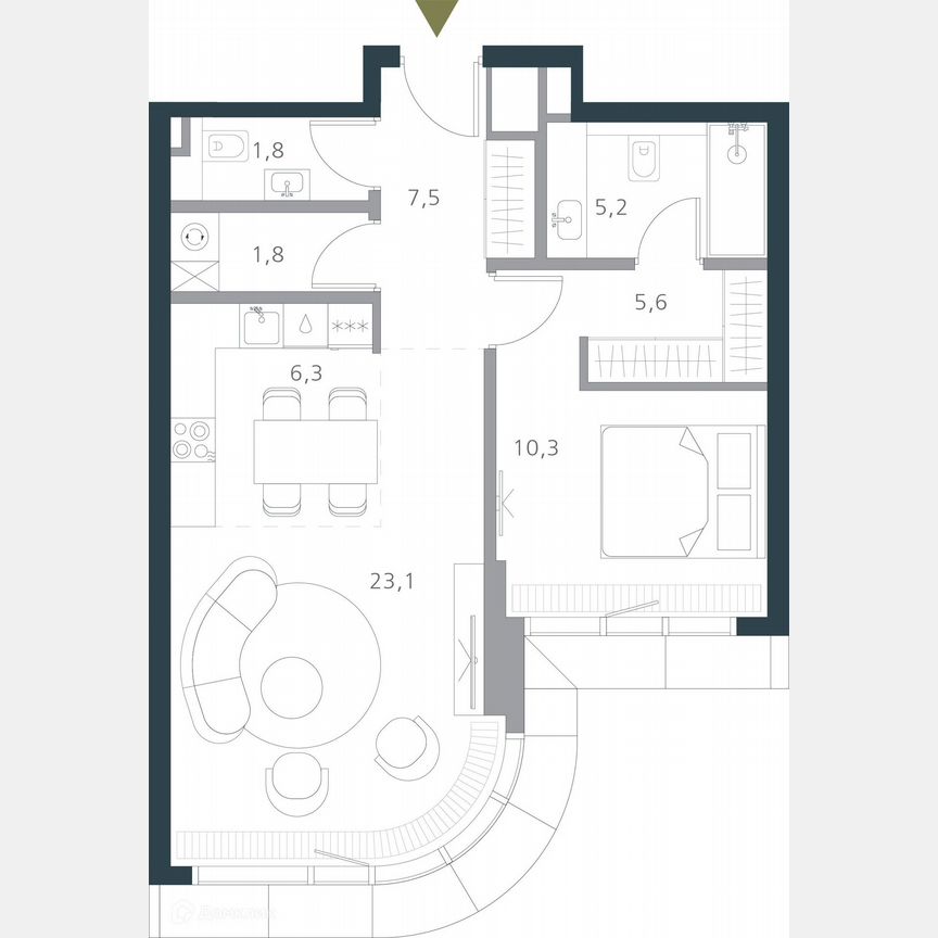 1-к. квартира, 61,6 м², 8/19 эт.