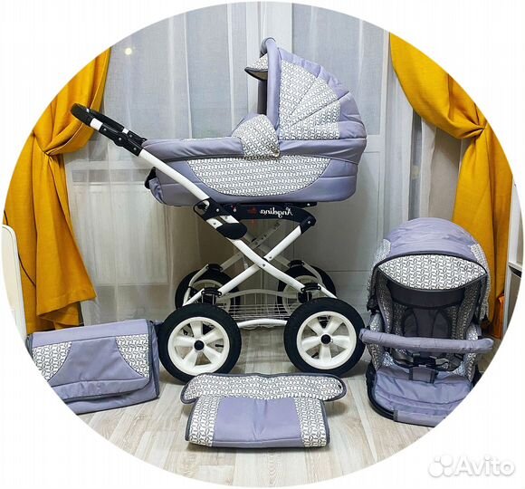 Коляска 2 в 1, цвет серый