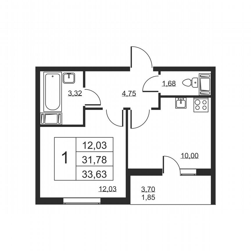1-к. квартира, 33,6 м², 12/19 эт.