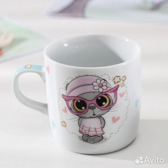 Кружка керамическая Доляна «Котик», 230 мл, цвет б