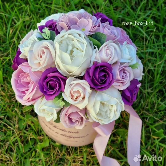 Букет из мыльных роз и пионов, именной букет