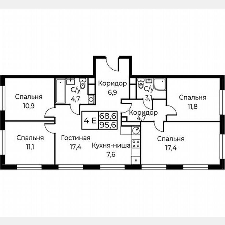 4-к. апартаменты, 95,6 м², 24/30 эт.