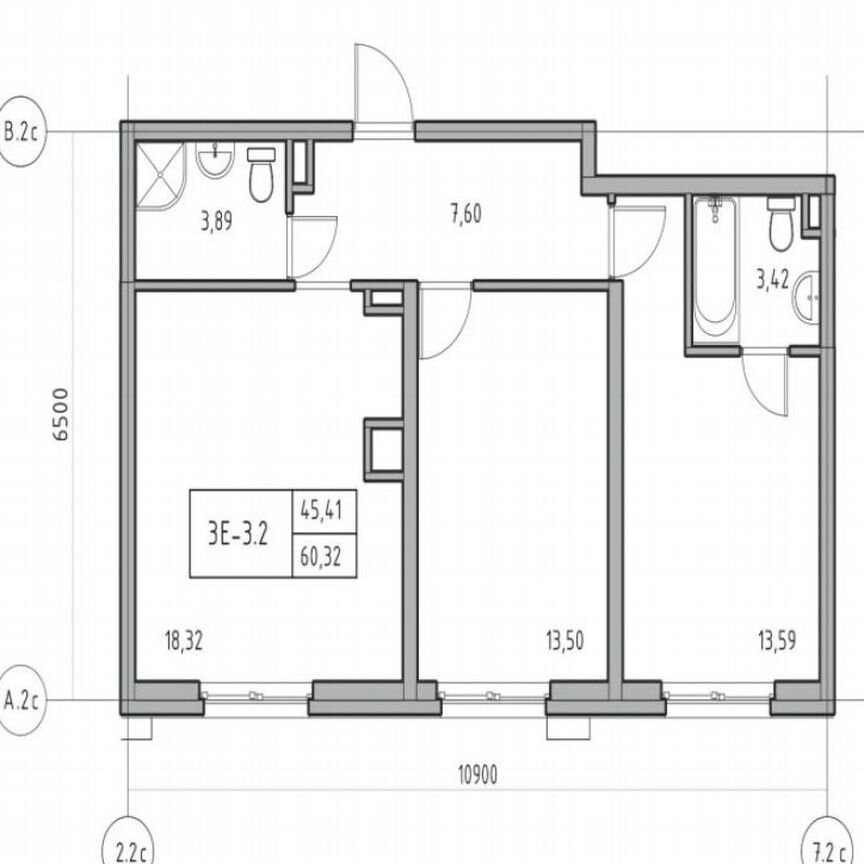 2-к. апартаменты, 60,3 м², 13/14 эт.