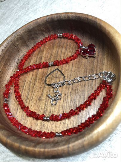 Чокер красное сердце стекло