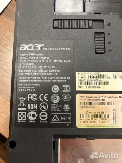 Ноутбук Acer aspire 5520 по запчастям