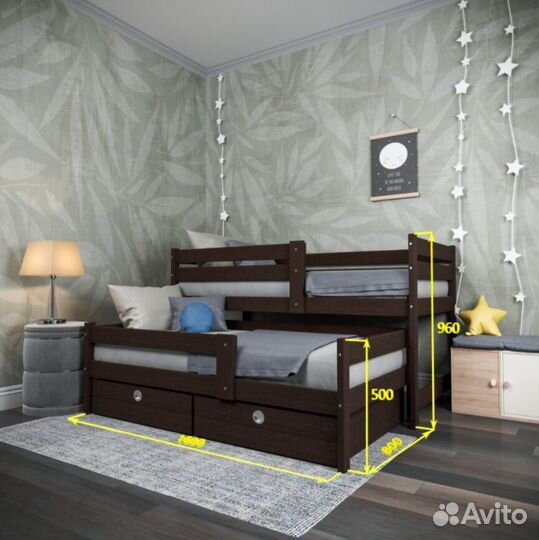 Двухъярусная детская кровать из березы