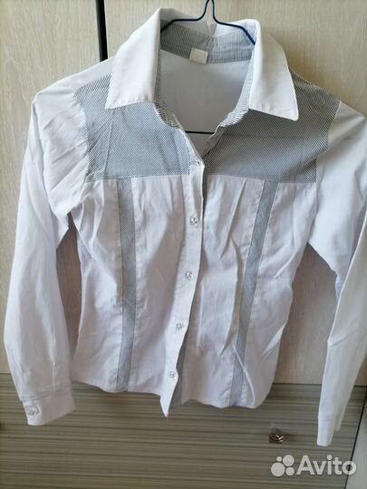Синий пиджак и белая блузка на 10-11 лет