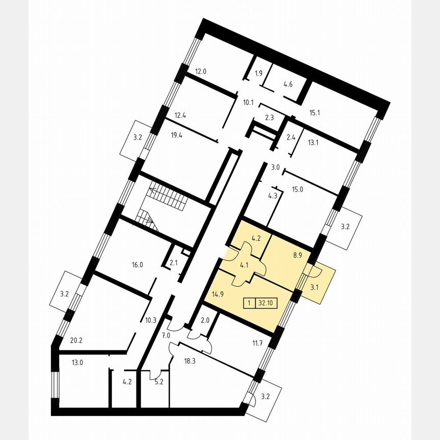 1-к. квартира, 32,1 м², 2/3 эт.