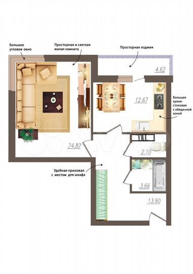 1-к. квартира, 57,2 м², 15/19 эт.