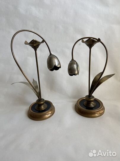 Старинные подсвечники, декор. Бронза. Тюльпаны