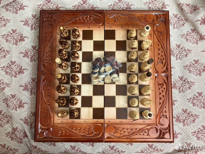 Шахматы-шашки-нарды-ручной работы-Медведь